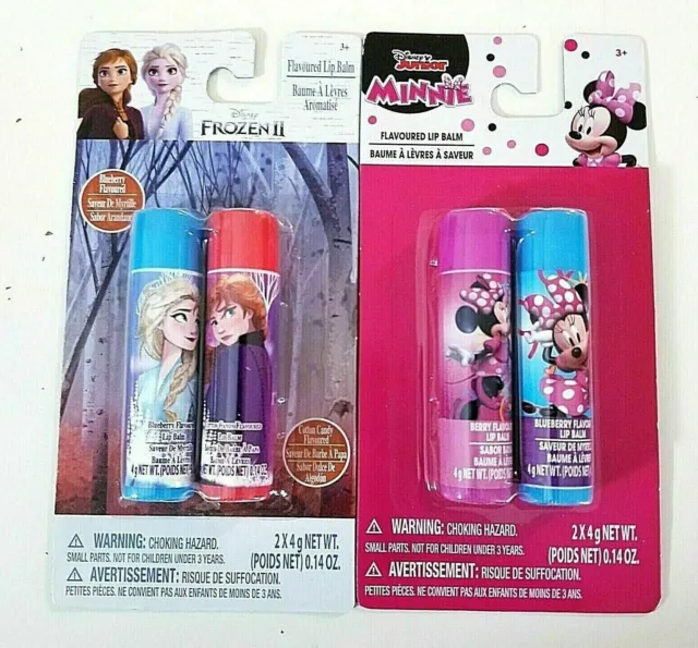 2 pack DISNEY FROZEN II Minnie Mouse Blueberry Cotton Candy Flavored Lip Balm 10