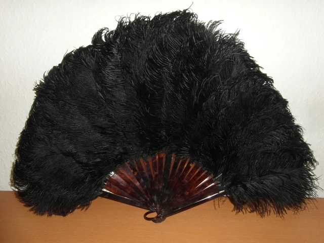 Antiker Fächer aus Straußenfedern - B 50 cm