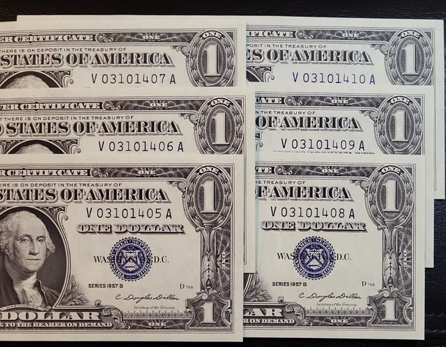1957 B $1 Blue Seal Silver Certificate Consecutive Brand New****