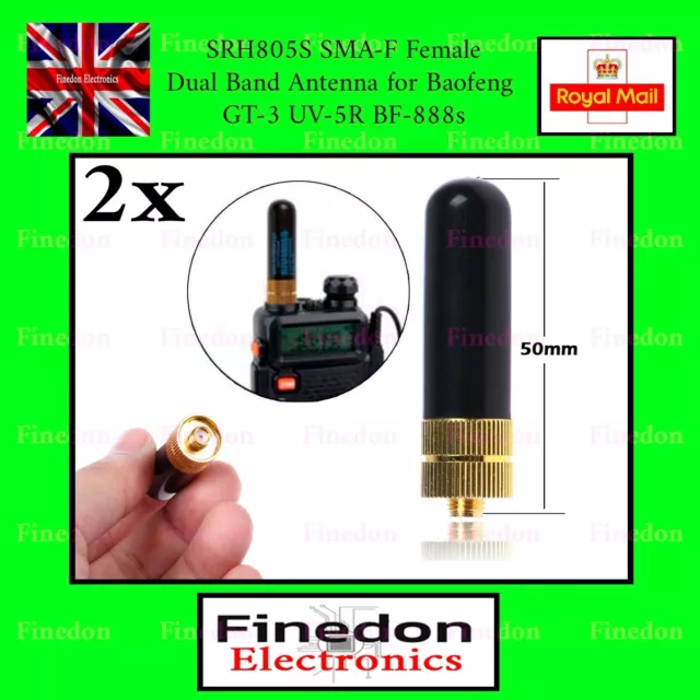 2x Small SRH-805S SMA-F Dual Band UHF-VHF Antenna for Baofeng UV-5R UK Seller.