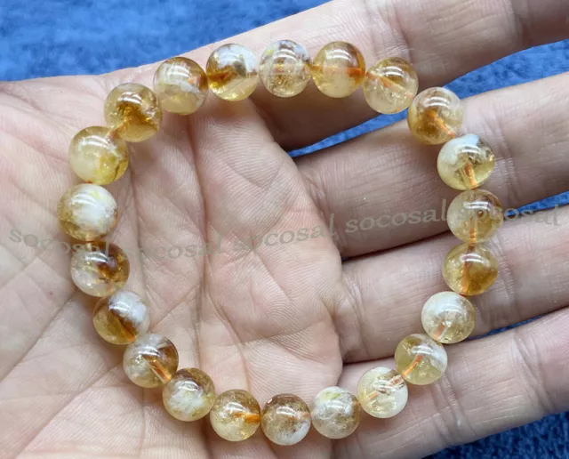 Natural Citrine Stone Bracelet 8mm Yellow Crystal Gemstone Stretch Bracelet