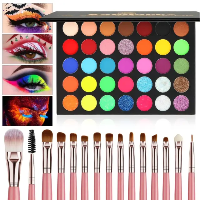 35 Farben Lidschatten Palette Mit 15 Stcs Eye Pinsel Make up Set, Neon Matte Gli