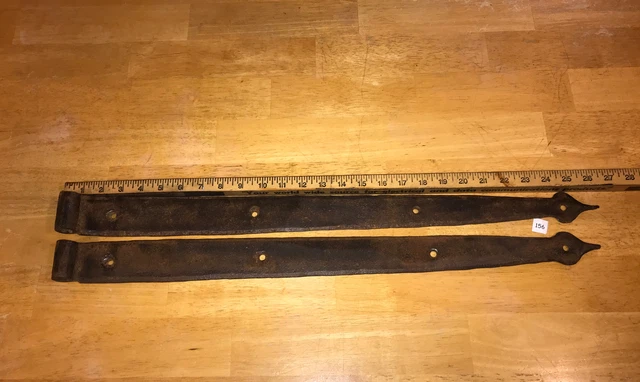Antique Barn Strap Hinges Hand Hammered Wrought Iron  Approx. 26” - 27” Lot Of 2