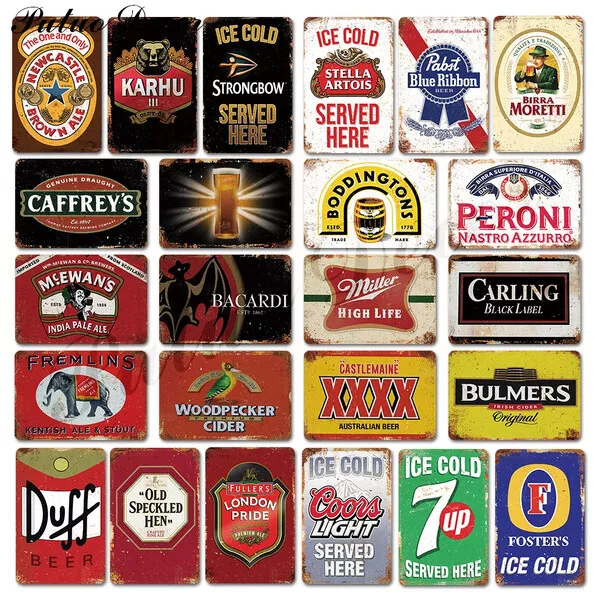 BEER LAGER DRINKS Printed Metal Signs Kitchen Vintage Retro Cave Garage Pub Bar