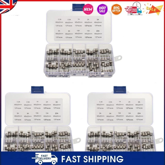 100 pz fusibili tubo di vetro per auto assortiti 10 tipi 0,2 A-20 A fusibile tubo di vetro fusibile fine