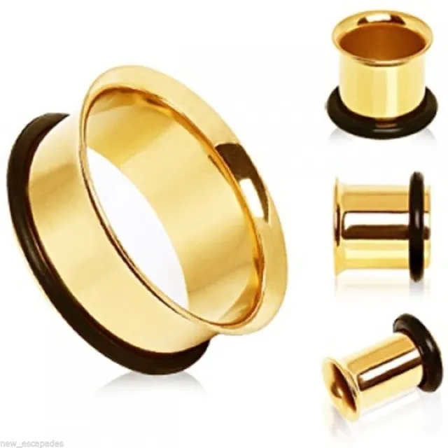 PAIR-Gold Plate Single Flare Ear Tunnels 12mm/1/2" Gauge Body Jewelry