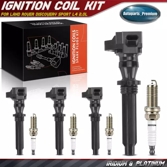 4x Ignition Coil & 4x Iridium & Platinum Spark Plug Kits for Land Rover L4 2.0L