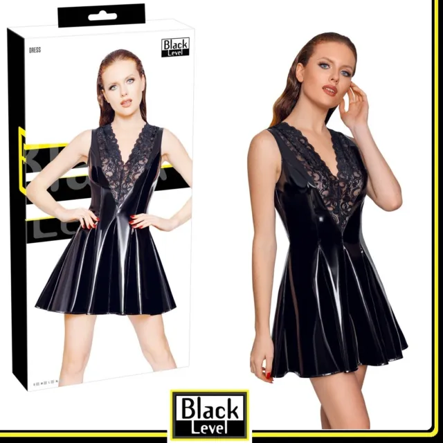 Mini abito in vinile nero con pizzo Vinyl Dress Stacy Black Level Sexy Fetish