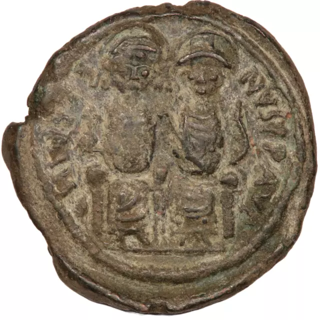 Byzantine Bronze Follis of Justin II & Sophia [Nicomedia] (#2715)