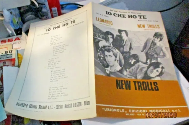 Rare Partition Musical Je Que Ho Te " New Trolls - Ed. Rossignol 1969 - Prog Ita