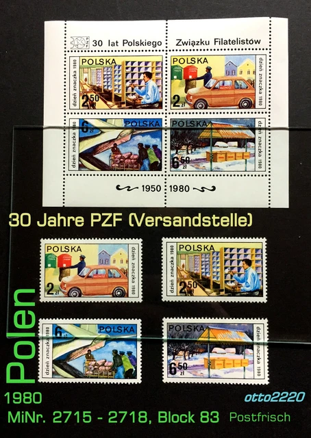 Polen 1980, **, MiNr. 2715 - 2718, Block 83; Tag der Briefmarke - 30 Jahre PZF