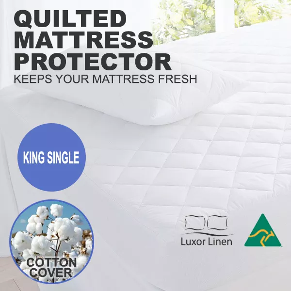 Aus Made Cotton Cover Quilted Mattress Protector Topper Underlay-King Single