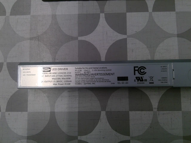Hubbell HB-60W-120A038-J210 60W LED Driver **Free Shipping**