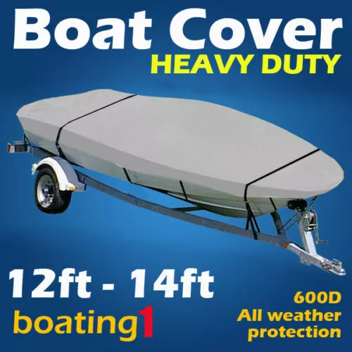 Heavy Duty Premium 600D 12ft-14ft Trailerable Marine Grade Boat Cover