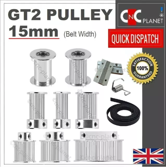 GT2 15mm Belt width Pulley Timing Belt Smooth Tooth Idler Drive Pulley All Bore