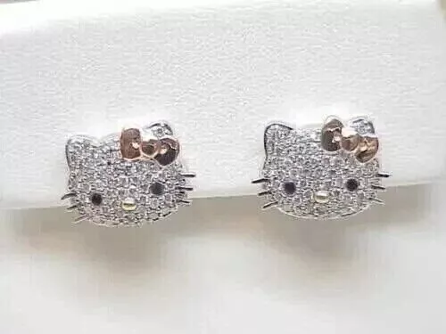 1.60 CT Round Simulated Diamond Hello Kitty Stud Earrings 14K White Gold Plated 3