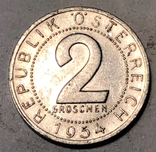 1954 Austria 2 Groschen Coin