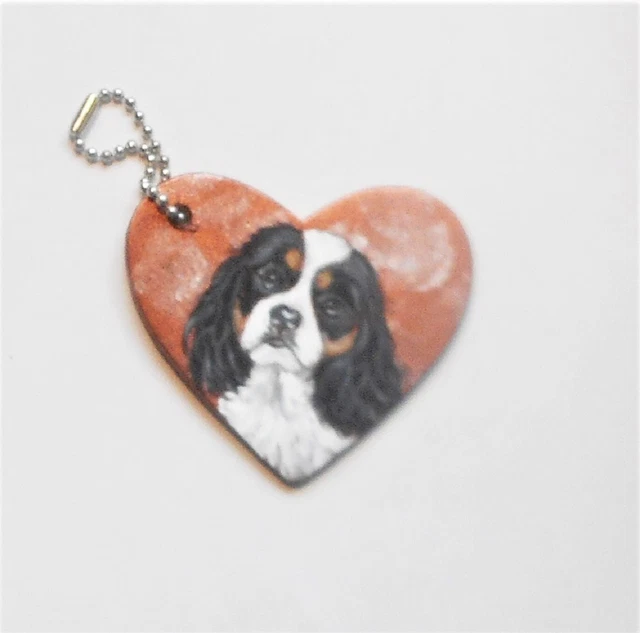 Cavalier King Charles Spaniel Tri Color Dog Key Chain Hand Painted