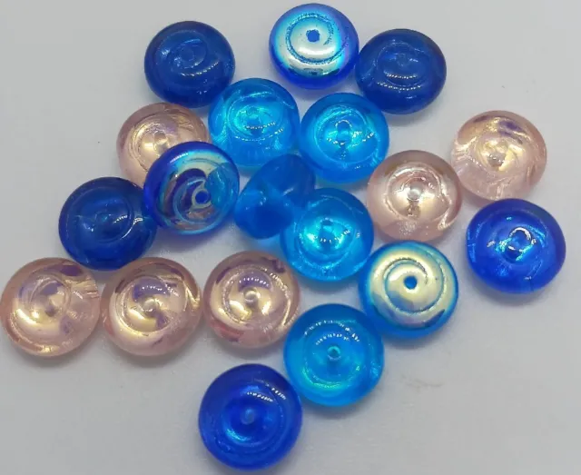 Vintage Blue pink iridescent glass beads Lot Of 20. Estate beautiful color