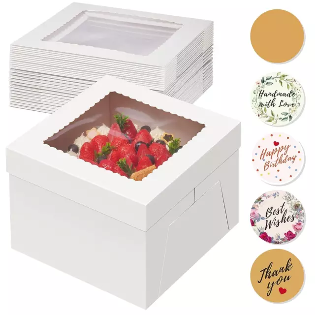 15Pcs Cake Boxes, 10X10X8 Inches Tall Cake Box with Window, White Bakery Boxes,