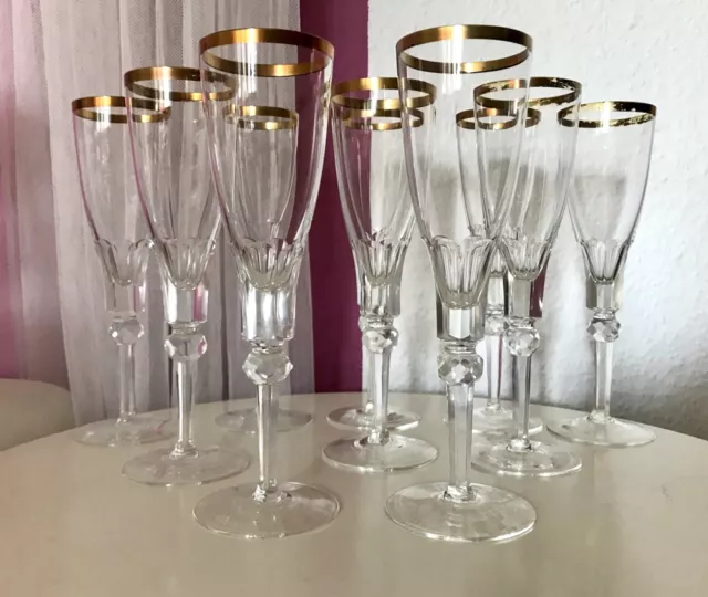 Antik 10 EDEL Sektflöten Sektgläser Glas Kristallglas EINMALIG! Selten Goldrand