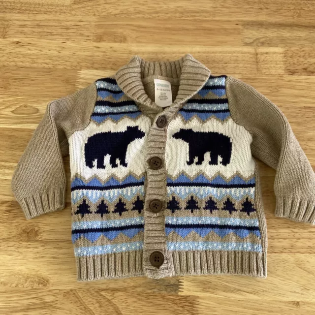 Gymboree Cardigan Sweater Cubs & Hugs Tan Bear Size 6-12 Months LS