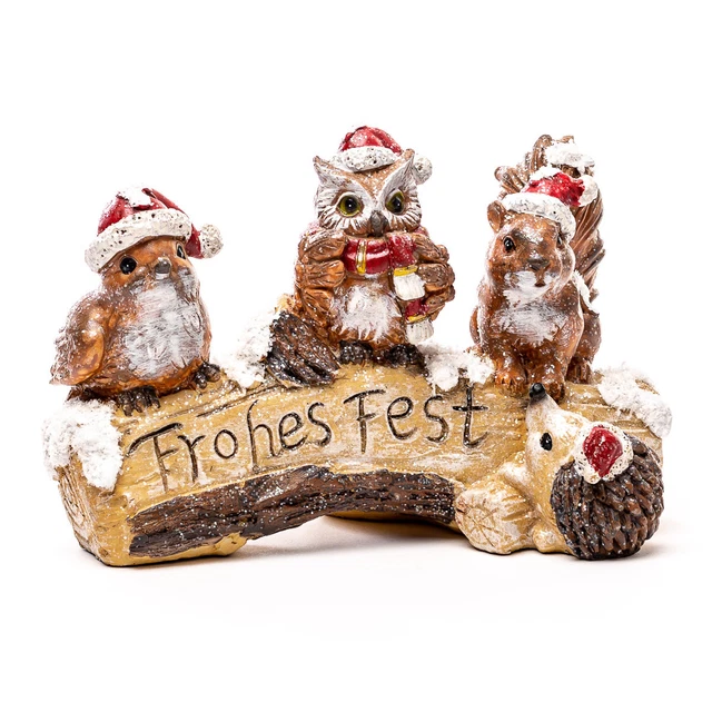 Decorativa Gufo / Uccello/Scoiattolo/Porcospino " Frohes Fest, Figure Invernali,