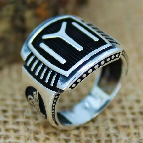 Kayi Tribe Dirilis Ertugrul IYI Symbol Tughra Solid 925 Sterling Silver Men Ring