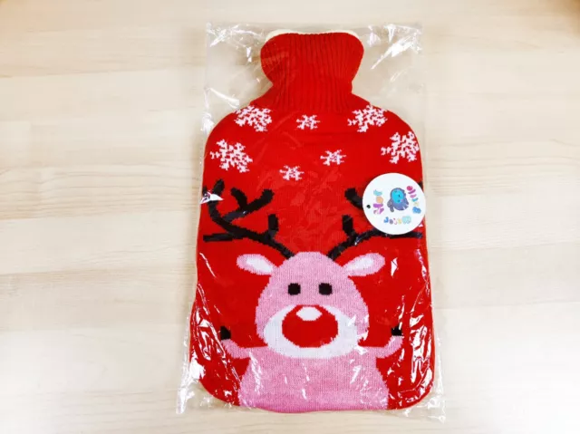 Hot Water Bottles with Cover ( Deer Baby), 2 Litre, Washable Knit Bag, Christmas