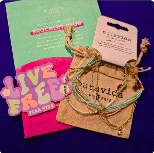 🩵PURA VIDA APRIL 2024 COVE STACK BRACELET CLUB w/BAG SPRING‼️FREE SAME DAY SHIP