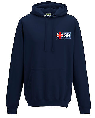 Navy Blue GB UK UNION JACK GREAT BRITAIN Flag Hooded Sweatshirt Hoodie S-XXL