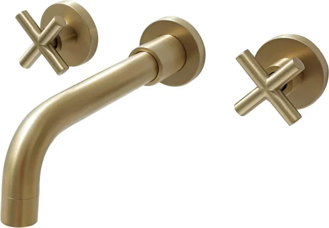 SITGES Wall Mount Double Handle Bathroom Sink Faucet Gold