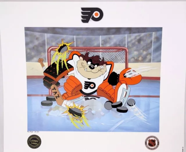 Looney Tunes Taz Philadelphia Flyers Devil of a Save NHL Hockey Toon Art Litho