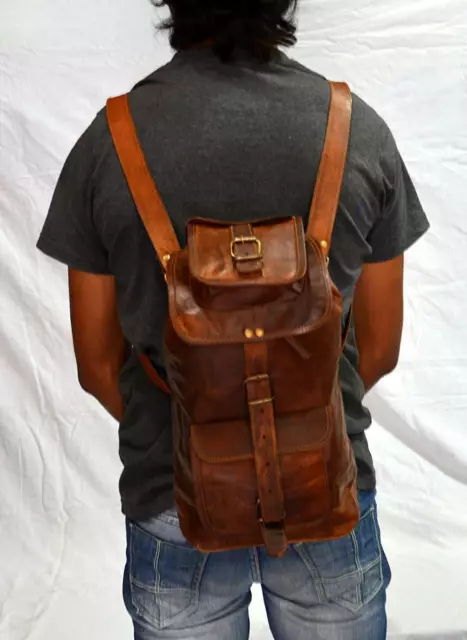 Neuf Grand 20 " Sac à Dos Cuir Souple Véritable Vintage Femme Voyage S Marron