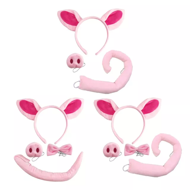 Kids Adult Nose Tail Set Celebration Animal Cosplay Carnival Pink Pig Cartoon