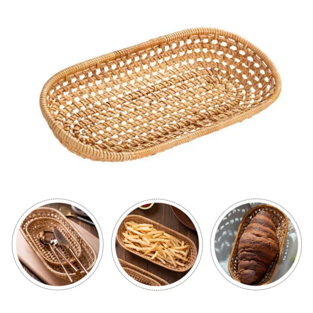 2 Handmade Oval Rattan Fruit Bread Trays Desk Topper-GV