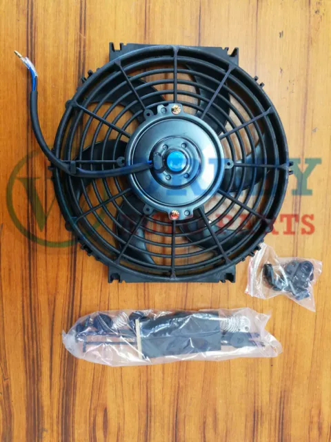 QLD 10'' 12V 10 inch Thermo Radiator Cooling Fan & Mounting Kits CURVED BLADE