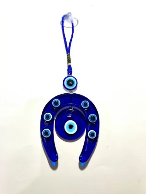 Turkish Blue Evil Eye Glass Anatolian Horse shoes  wall Hanging Vacuum Suction