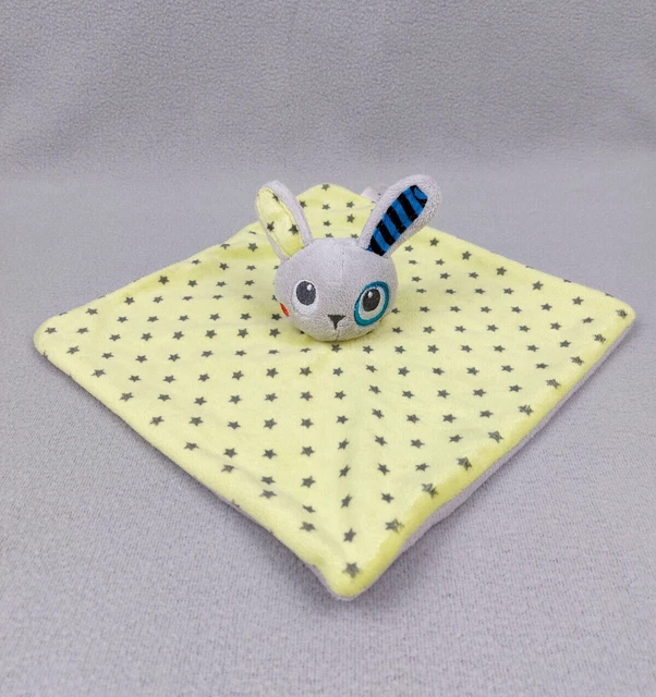 Doudou plat carré lapin gris cocard bleu vert étoiles KIMADI TBE