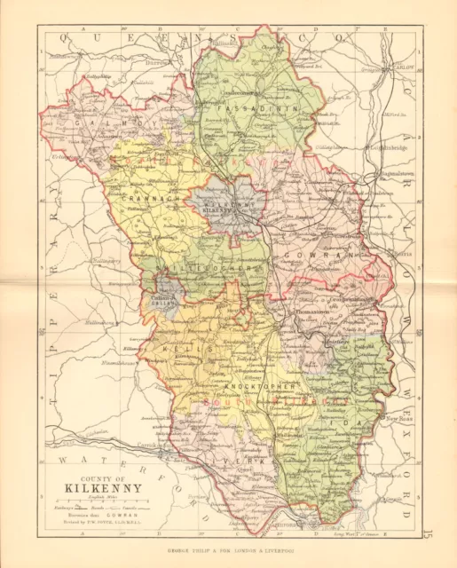 COUNTY KILKENNY. Antique county map. Leinster. Ireland. BARTHOLOMEW 1886