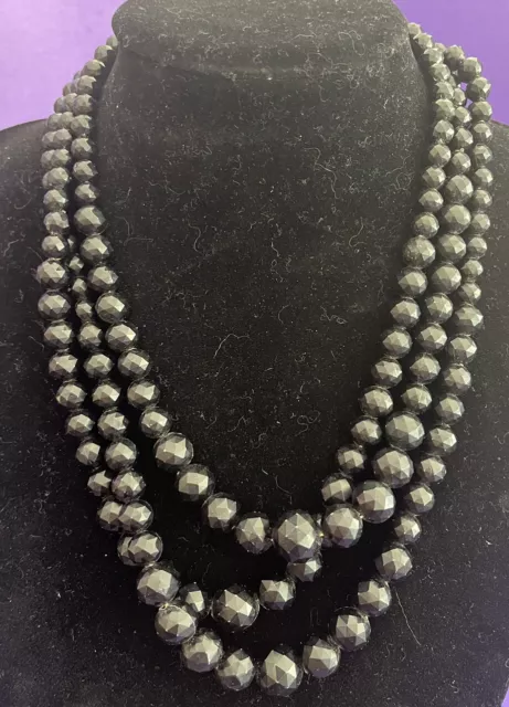 Vintage 3 Strand Graduated Black Faceted Bead Necklace SALE!