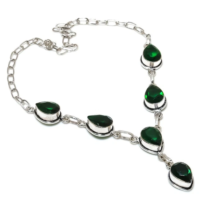 Chrome Diopside Gemstone 925 Sterling Silver Jewelry Necklace 18" Easter C677