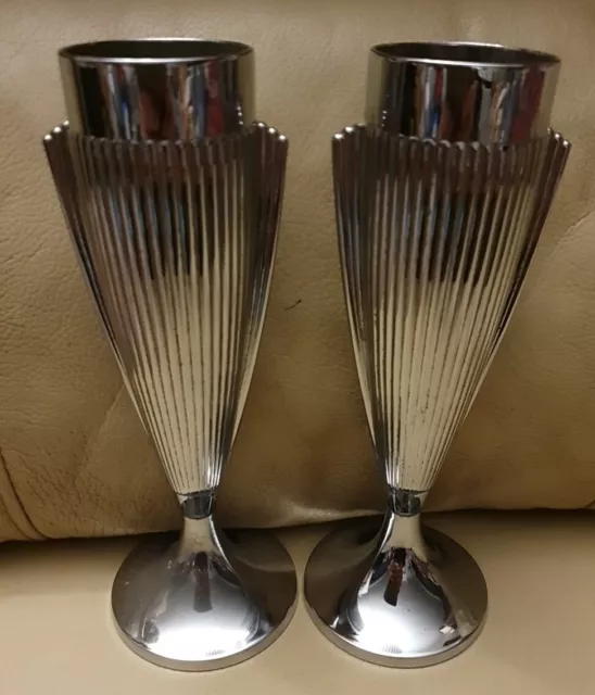 Pair Art Deco Cast Chrome Bud Vases English 1930’s