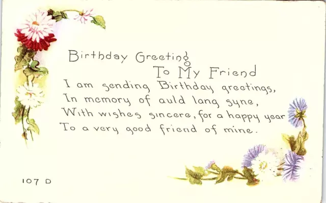 VINTAGE EARLY 1900'S? Birthday Greetings To My Friend PCB-2O $5.24 ...