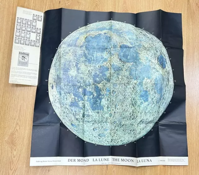 1967 Vintage Swiss Hallwag The Moon Der Mond La Lune Map 1:5000000