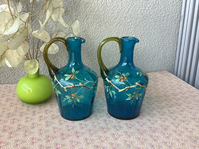 Carafes à liqueur en verre soufflé émaillé XIXè - Dit Georges Sand