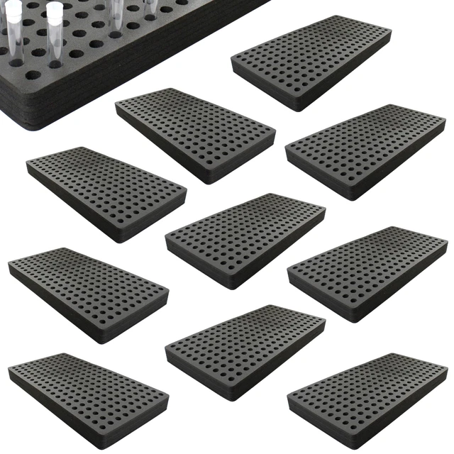 10 Test Tube Freezer Racks Black Foam Stand Transport Holds 200 Fits up to 16mm