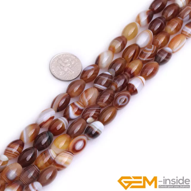 Natural Brown Botswana Stripe Agate Stone Rice Olivary Beads Jewelry Making 15"