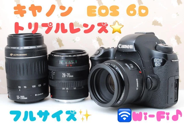 Canon EOS 6D single-lens reflex camera with 3 lenses equipped with Wi-Fi