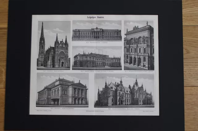 Grafik Chromo-Lithographie von 1894 alter Druck Leipziger Bauten